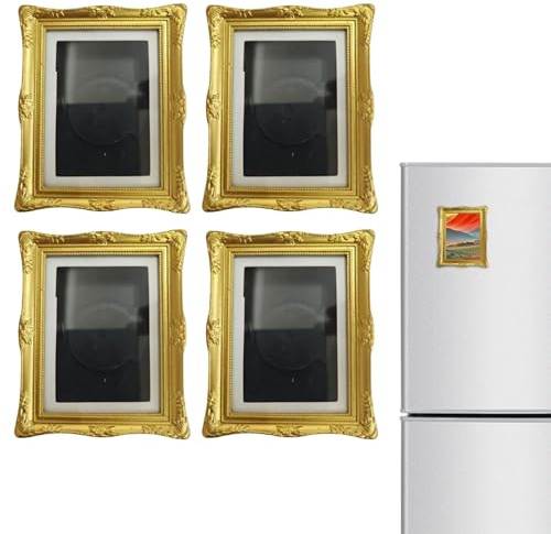 Ferricult Marcos de fotos magnéticos 2x3, 4 marcos de fotos magnéticos de plástico en relieve para refrigerador, casillero y más, dorado, foto magnética tamaño billetera, para refrigerador