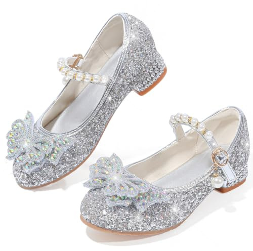 Mokayu Girls Glitter Mary Jane Princesss Shoe Dress Shoes Low Heels Toddler Sequin Party Wedding Birthday Prom Cosplay Dance Up Shoes