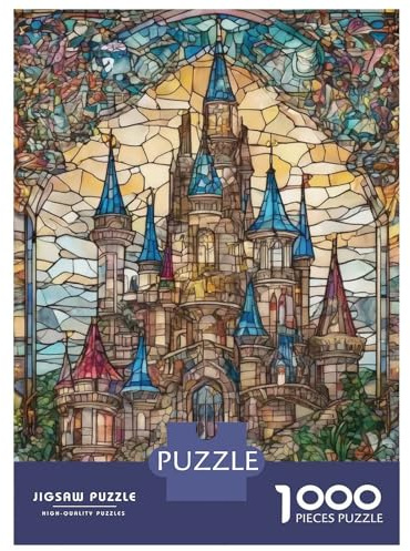 Castillo de Vidrieras Puzzle de 1000 Piezas Papel para Adultos Luz Nocturna Puzzle para Toda la Familia Decoración Hogar 38x26cm/1000pcs