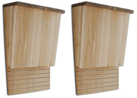 Lot de 2 boîtes à chauve-souris en bois pour le jardin, aide à l'atterrissage, protection contre les intempéries pour chauve-souris, 22 x 12 x 34 cm