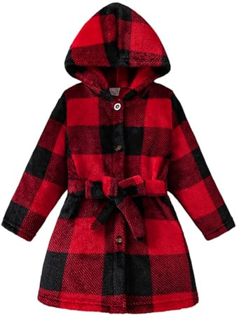 Generisch Manteau à carreaux élégant en tissu mélangé pour fille, veste britannique classique pour tout-petits, vêtements d'hiver chauds avec design élégant (rouge, 6-7 ans)