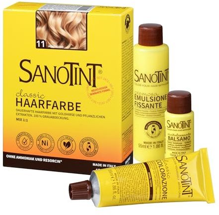 Sanotint - Tinte para el cabello Classic # 11 rubio miel - Color natural permanente con mijo dorado y extractos vegetales valiosos - 100% cobertura de canas - vegano - 125 ml