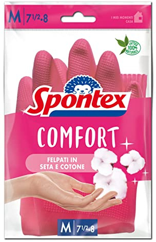 Spontex Gants de ménage Comfort, couleur rose, molleton en soie et coton, taille M