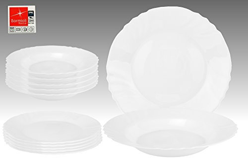 Servizio da tavola Ebro 12 pz rotondo in vetro solido per 6 persone bianco