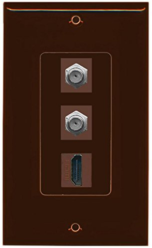 RiteAV - 1 porta HDMI 2 porte cavo coassiale TV- piastra decorativa da parete tipo F - marrone