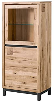 MASSIVMOEBEL24.DE | VILLANDERS Vitrine 65x40x148 Wildeiche geölt, Farbe:beige geölt, Größe:65x40x148 cm (BxTxH)