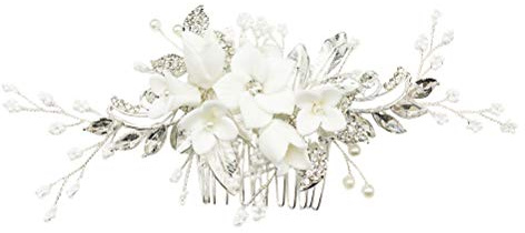Lurrose Peine De Novia Con Flores Peineta Para El Cabello Con Cuentas Tocado Nupcial Para Mujeres Y Niñas Accesorios Para El Cabello De Boda Y Eventos Especiales