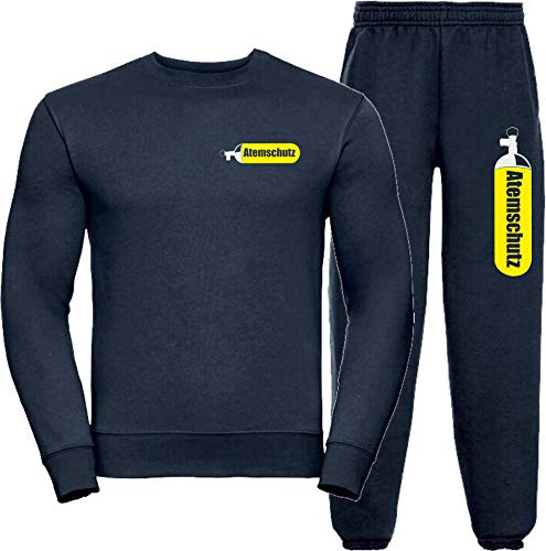 FEUER1 Sweat-Jogginganzug Navy, ATEMSCHUTZ gelb/Silber L