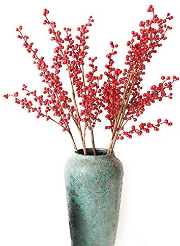 EasyLifeStore 72 cm roter Kunstblumen Weihnachtsbeerenzweig, fühlt Sich echt an, 5er Pack für Hochzeitsdekoration, Party, Zuhause, Küche, Bürodekor und Weihnachtsdekoration