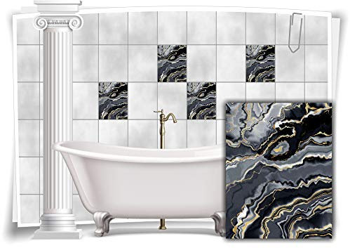Medianlux Fliesen-Aufkleber Folie Marmor Öl Ölfarben Abstrakt Grau Schwarz Gold Bad WC Deko Küche, 12 Stück, 20x25cm m23m86h-139653