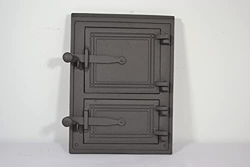 SEZAM Backofentür aus Gusseisen mit 2 Türen - mit Türriegel, Brotofentür - Steinofentür - Pizzaofentür 35 x 3 x 26 cm - rechteckig, grafitfarben bemalt