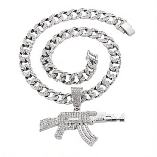 HCMA Hip Hop AAA + Zirkonia Einstellung Bling Ice Out AK 47 Gun Modell Anhänger Halskette für Männer Rapper Schmuck Geschenk