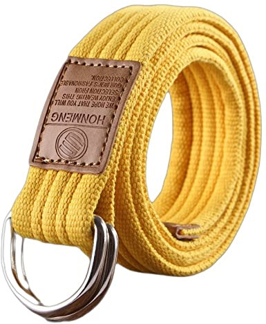 XYFCJK 19 Farben Gürtel Mit Doppelter D-Ring-Schnalle - Militärischer Ripstop-Stoff Tactical Canvas Web Belts, Herren Damen Outdoor Fashion Jeans Jugendbund,Gelb,120Cm(47.2Inch)