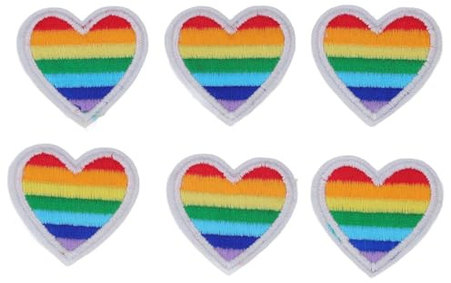 Regenbogen-Herz-Patches, bunte Aufnäher mit weißem Rand zum Aufbügeln und Nähen 6 Stück für Rucksäcke, Jacken, Kleidung