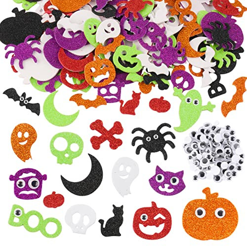 300 Pz Adesivi Halloween Zucca Adesivi Schiuma Glitterati Bambini Adesivi Occhi Mobili Lavoretti Autoadesivi Fantasmi Pipistrello Decorazione Halloween Artigianato Scrapbooking Fai da Te