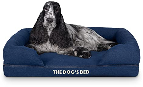 The Dog’s Bed, Orthopaedic Memory Foam Waterproof Dog Bed, Medium, Blue Real Denim, Eases Arthritis & Hip Dysplasia Pain, Therapeutic & Supportive, Washable Cover, Veterinary Approved