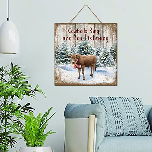 Lustige Holzschilder Kuhglocken Ring Are You Listening Custom Holzschild Zitat Bauernhaus Xmas Rinder Urlaub Bauer Home Decor Schilder für Tisch Haus 30,5 x 30,5 cm