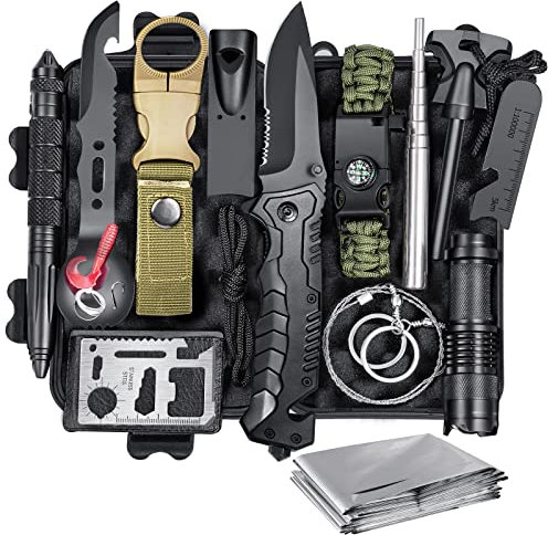 13 in 1 Survival Kit, Professionelles Notfall Survival Ausrüstung mit Camping Zubehör, Geschenke für Männer Papa, Geburtstagsgeschenke Ideen für Camping Abenteuer Angeln Jagen Wandern