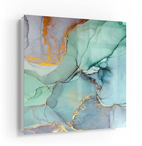 DEQORI Schlüsselkasten weiß | 30x30 cm | Motiv Zerlaufene Wasserfarbe | Glas & Metall Schlüssel-Box | Schlüsselschrank mit 50 Haken + 2 Magnete | Moderne Design Box magnetisch & beschreibbar