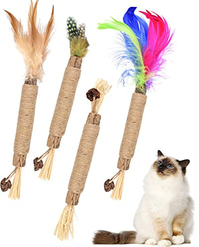 ERKOON Cat Silvervine Chew Sticks, 4pcs Catnip Toys For Cats Kittens Teeth Catnip Toys Cat Nip Toy for Teeth Cleaning, Natural Dental Catnip Sticks for Kittens