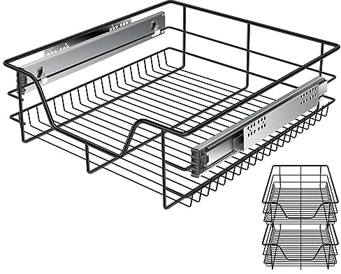 KESSER® Teleskopschublade 2er Set 50cm Schrankbreite verchromt aus Edelstahl Schubladeneinsatz für Küchenschrank Korbauszug Schrankauszug, Schwarz