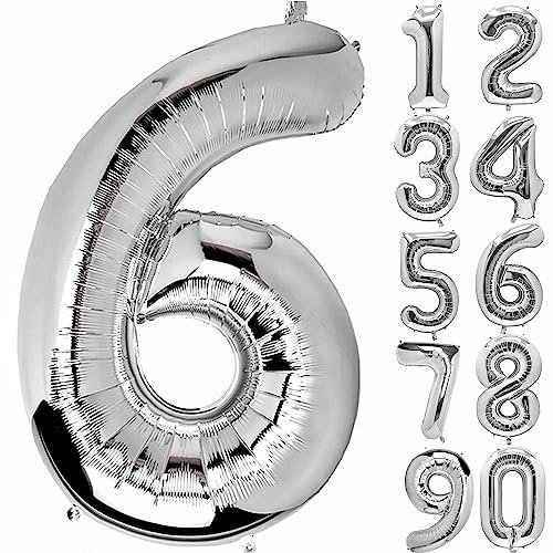 JARTTY Ballon 6 Ans Argenté 101 cm Chiffre Gonflable Ballons Anniviersaire Aluminium Hélium Happy Birthday Decoration