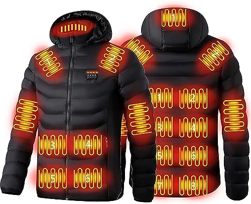 Hfnnhl Chaqueta Calefactable for Hombre Mujer, 19 Zonas Calefactables Chaqueta Calefactado EléCtrica, Lavable Carga USB Ropa de Abrigo con Capucha para Pesca, Caza y Esquí (Color : Black, Size : XL)