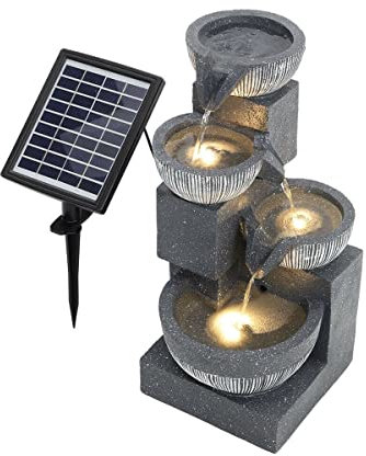 Fuente de Agua para jardín al Aire Libre Fuente de Agua Solar en Cascada de 4 Niveles LED Jardín Estatua al Aire Libre Bomba Cascadas de pie Fuentes para el Patio del hogar Decoration