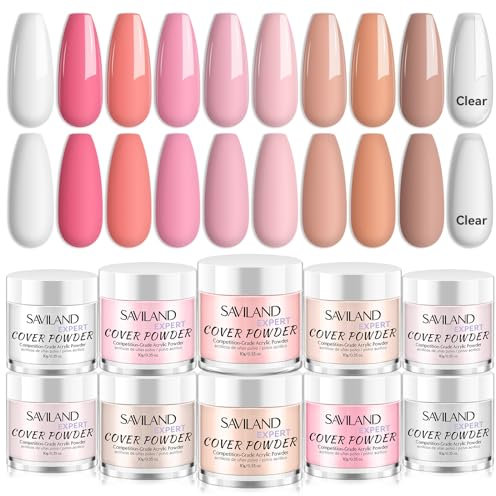 Saviland Acrylpulver Für Nägel - 10 Farben Acryl Nagelset Glattes Acryl Pulver Nails Profi Acryl Pulver Nägel für Nagelverlängerung Acrylnägel Acrylpuder Acrylic Powder (keine Nagellampe erforderlich)