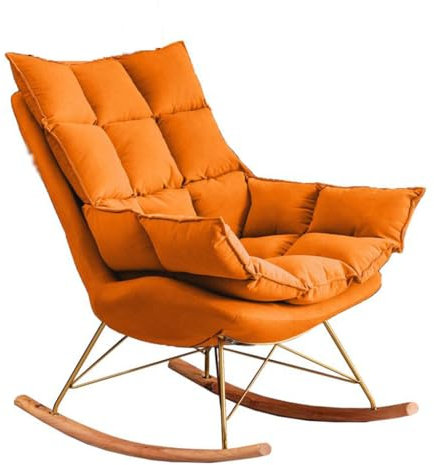 VENYAA Rocker Stuhl für Erwachsene,Schaukelsessel Freizeitstuhl mit Metallgestell Relaxstuhl für Wohnzimmer/Schlafzimmer/Balkon,Freizeit Wohnzimmer Polstersessel (Color:Orange)