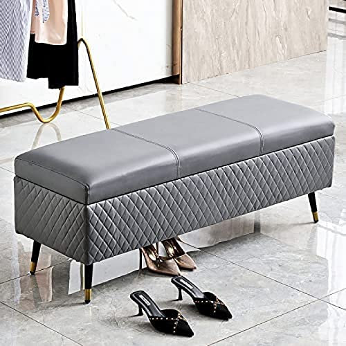 NATWEE Leder-Aufbewahrungsbank, Premium-Aufbewahrungsbank, Polsterbank am Bettende, Moderne Schlafzimmerbank, Eingangsbank, Dunkelgrau, 120 x 40 x 45 cm (47 x 16 x 18 Zoll) It's so Kind of You