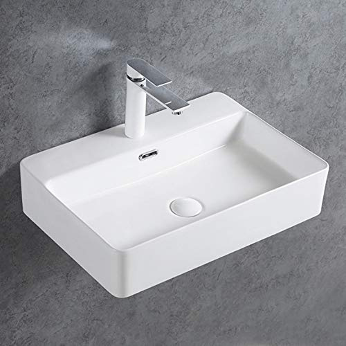 BERNSTEIN Aufsatzwaschbecken KW6146 Waschbecken in Weiß glänzend aus Keramik - 50 x 42 x 12,5 cm - 5 Jahre Garantie - Waschtisch mit Hahnlochbank - auch Wandmontage möglich