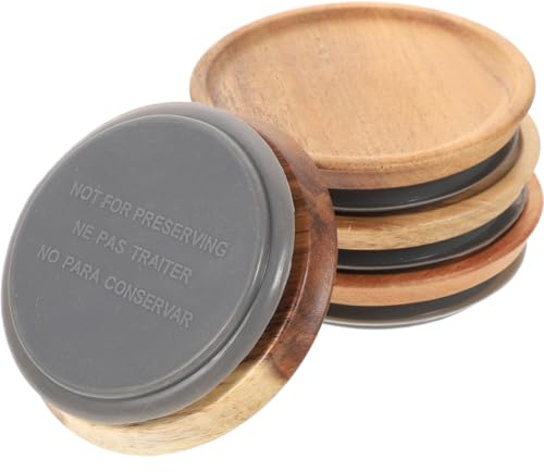 ABOOFAN 4pcs Wood Cup Covers for Drinks Reusable Mug Cover with Silicone Ring Drink Glass Cup Lids For Jars, Mug,coffee,beer Mug, Drinking Glasses