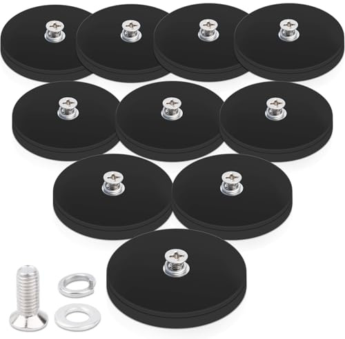 Keukenket 10 Stück M4 Gewindemagnete, 43MM 15KG Gummiert, Schwarz, Rund, Neodym, Extra Stark, Magnet zum Anschrauben, Gewindemagnet