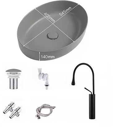 Lavabo De Baño Lavabo de Mesa Gris Mate nórdico, Lavabo Ovalado de cerámica, Lavabo de baño, Lavabo for balcón, Lavabo Individual Fregaderos para Recipientes De Baño (Color : B)