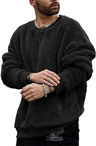 Runcati Herren Plüsch Pullover Teddy-Fleece Oberteile Oversize Sweatshirt Fuzzy Plüsch Teddy Pulli Tops für Herbst Winter