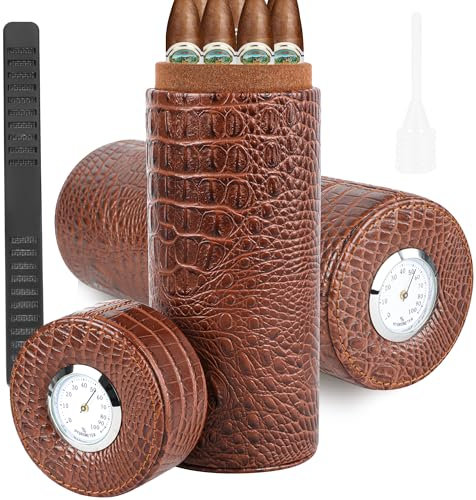 Per 6-8 sigari, Humidor per sigari in legno di cedro foderato Humidor Custodia per sigari da viaggio con igrometro esterno, foderato in pelle portatile con striscia idratante, set di accessori per
