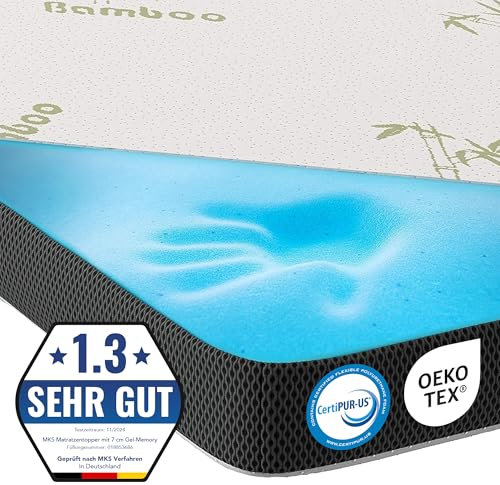 MKS.® Gel Topper 120x200 cm, H3 Matratzentopper mit 7 cm Gel-Memory-Schaum, KomfortKissen Matratzenauflage mit 3D-Luftstrom, Viskoelastische Matratzenauflagen mit abnehmbarem Bambusbezug