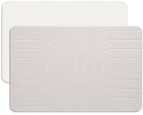 Feilifan Tapis de Bain en Pierre, Diatomite à Séchage Rapide, Tapis en Pierre Super Absorbants pour la Salle de Bain et la Cuisine, Faciles à Nettoyer (60 x 38 cm, Blanc)