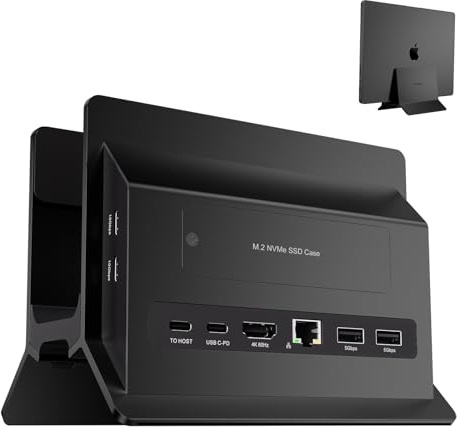 Vertical Laptop Docking Station with M.2 4TB SSD Enclosure and HDMI 4K@60Hz | PULWTOP Macbook Docking Station with USB A/C 10Gbps, Ethernet, SD/TF, Laptop Dock for Full Featured MacBook and Laptops-Black
