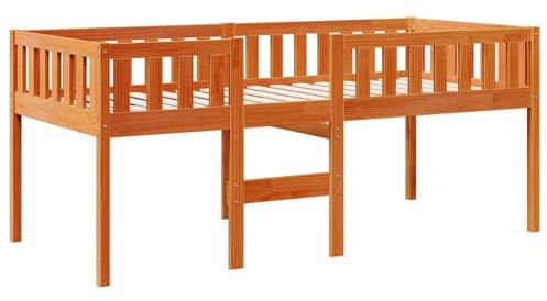 vidaXL Kinderbett, Hochbett ohne Matratze, Kinderzimmer Bett mit Rausfallschutz Lattenrost, Bettgestell Spielbett, Wachsbraun 80x200cm Massivholz Kiefer