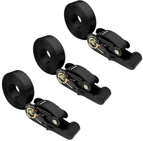 Chiluxendo 3 Stück Spanngurte mit Ratsche, Spanngurt 2.5cm X 4m, Zurrgurte mit Ratsche, Teleskopischer Ratschengurt mit Befestigungsgurt, Ratschen-Spanngurte mit Klemmschloss, Ratchet Straps(Schwarz)