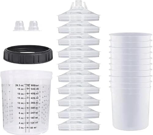 Taicols Gobelet De Pulvérisateur,Gobelet Jetable Pour Pistolet à Peinture HVLP, Système De Gobelets Avec Insert Et Capuchon 20 Oz (600 ml)
