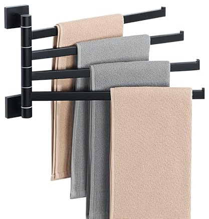 Mooche Porte-Serviettes Carré avec 4 Barres 180°,SUS304, Noir | Rotatives et des Corchets Antirouille et Pratique, Porte Serviette Murale Sèche-Serviettes pour Salle de Bain/Cuisine Lavabo