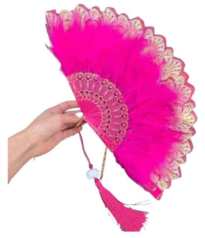 XHYDDLKJ Federfächer Handfächer aus Truthahnfedern, handgefertigte Federn for Hochzeiten, Bastelarbeiten, Fans, Spitze, Damen, Tanzdekoration, DIY, Performance, Show, Requisiten, Dekor(Rose)