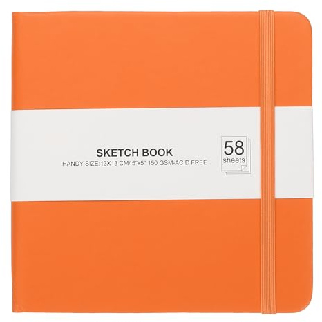 PATIKIL Taschen-Skizzenbuch, Hardcover, Leder, 12,7 x 12,7 cm, 58 Blatt, 150 g/m², blanko, Reisetagebuch, Skizzenblock zum Schreiben, Zeichnen, Malen, Business, Anfänger, Künstler, Orange