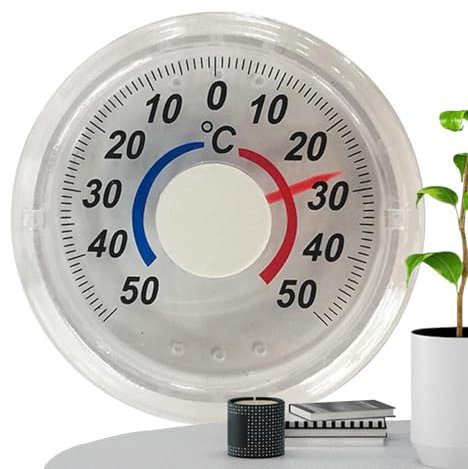 Analoges -Thermograph - Thermograph Analog Außen Transparent | Selbstklebendes Thermometer, Hygrometer, Fensterthermometer, Außenthermometer, Fensterscheibe, Anzeige l