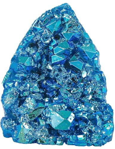 Nupuyai 5,5 cm - 10,5 cm Titanbeschichtetes Quarz-Kristytsal-Cluster-Dekor für Home Office unregelmäßige Stein-Geode Exemplar für Energieschutz, Blau