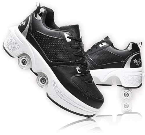 preyrocbirds Roller Skates, Roller Skate Shoes for Boys Girls, Wheeled Shoes, Roller Shoes, Outdoor Retractable 4 Wheels Skateboard Sneakers, Shoes with Wheels for Men and Women