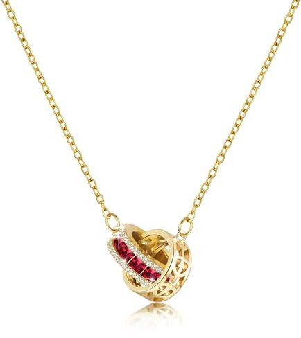Linawe Edelsteine Anhänger Kette Damen, Statement Halskette Schmuck Set, Edelstahlkette Geburtsstein Kristall Kettenanhänger, Erhältlich in Gold, Roségold und Silber